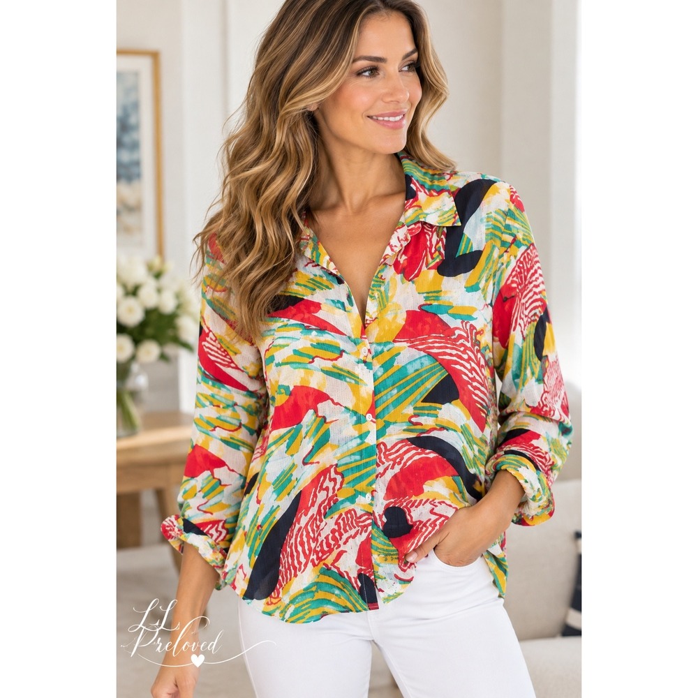 Bleyle Blouse Womens Multicolor Abstract Geometric Jacquard Vintage Maximalist